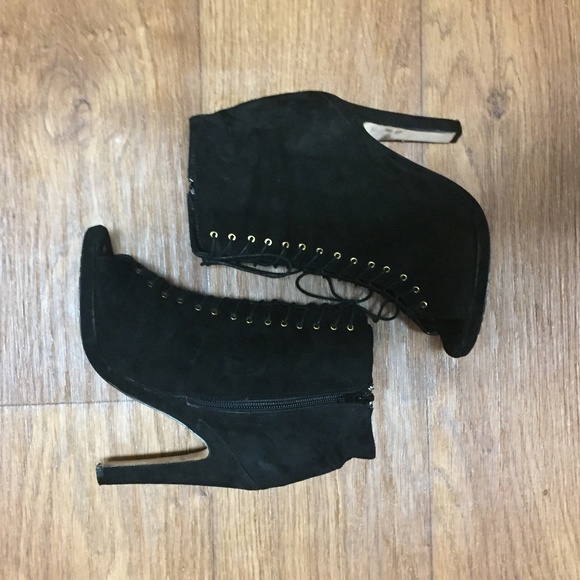Dolce Vita Suede Peep Toe Booties Black sz 6 - Picture 4 of 6